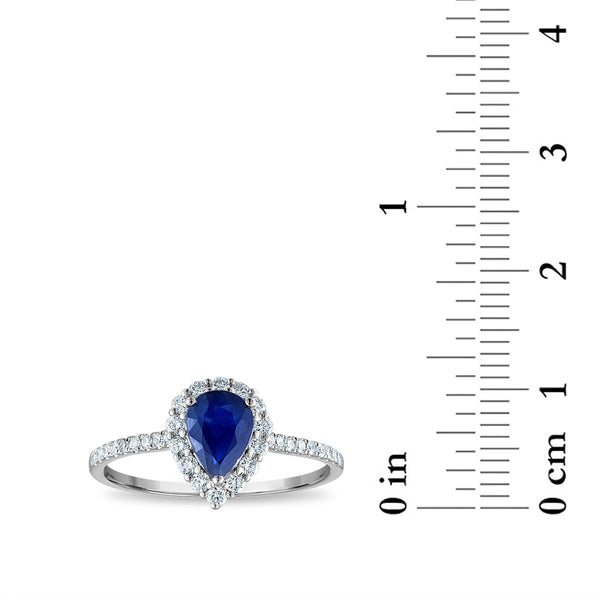 EFFY 7X5MM Pear Blue Sapphire and Diamond Gem Stone Halo Engagement Ring in 14KT White Gold