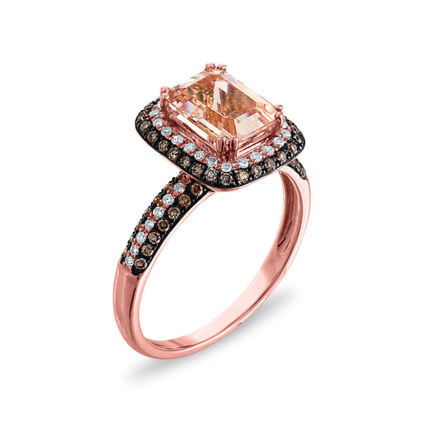 EFFY 8X6MM Emerald Shape Morganite and Diamond Gem Stone Halo Engagement Ring in 14KT Rose Gold