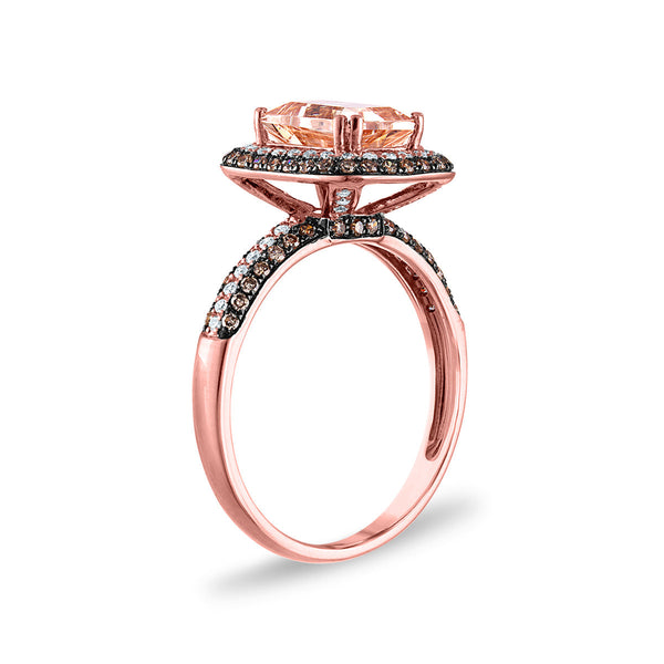 EFFY 8X6MM Emerald Shape Morganite and Diamond Gem Stone Halo Engagement Ring in 14KT Rose Gold