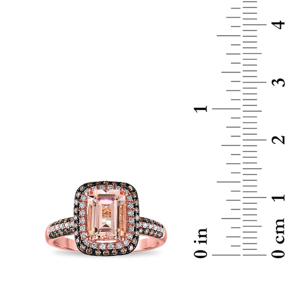 EFFY 8X6MM Emerald Shape Morganite and Diamond Gem Stone Halo Engagement Ring in 14KT Rose Gold