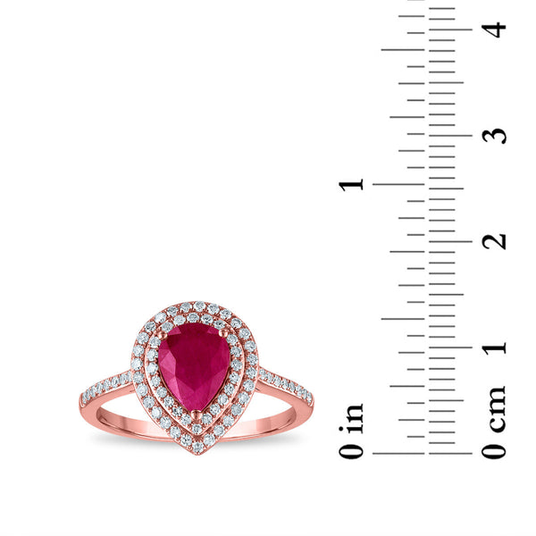 EFFY 8X6MM Pear Ruby and Diamond Gem Stone Halo Engagement Ring in 14KT Rose Gold