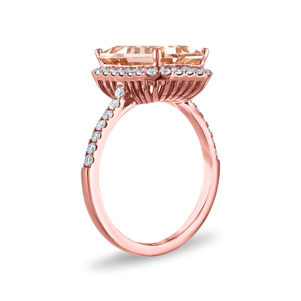 EFFY 12X8MM Emerald Shape Morganite and Diamond Gem Stone Engagement Halo Ring in 14KT Rose Gold