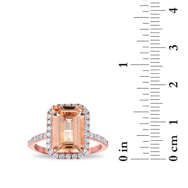 EFFY 12X8MM Emerald Shape Morganite and Diamond Gem Stone Engagement Halo Ring in 14KT Rose Gold