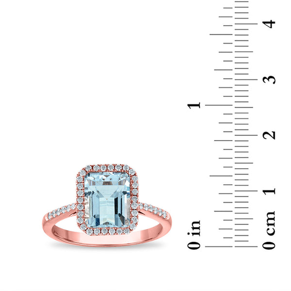 EFFY 9X7MM Emerald Shape Aquamarine and Diamond Halo Engagement Ring in 14KT Rose Gold