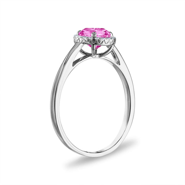 6MM Round Pink Sapphire and White Sapphire Birthstone Halo Ring in Sterling Silver