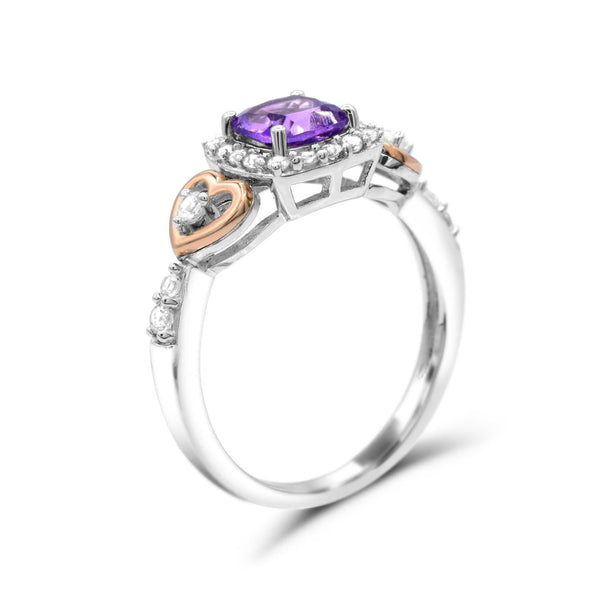 6MM Cushion Amethyst and White Sapphire Heart Eternal Romance Ring in Sterling Silver