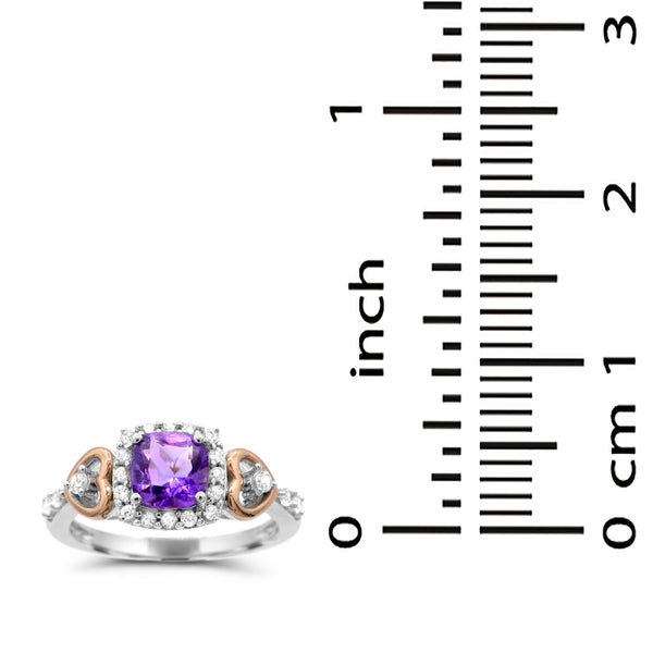 6MM Cushion Amethyst and White Sapphire Heart Eternal Romance Ring in Sterling Silver