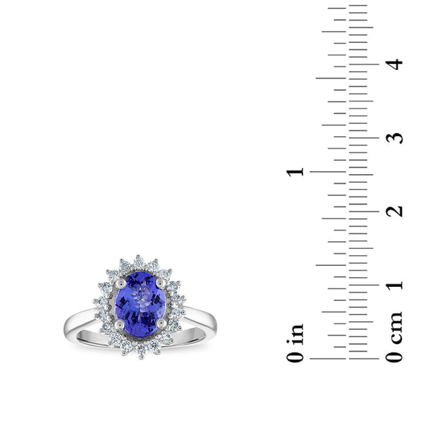 9X7MM Oval Tanzanite and Diamond Halo Oval Ring in 10KT White Gold