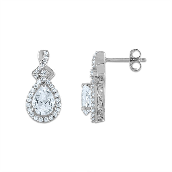 White Sapphire Halo Ring Pendant Earring Set in Sterling Silver