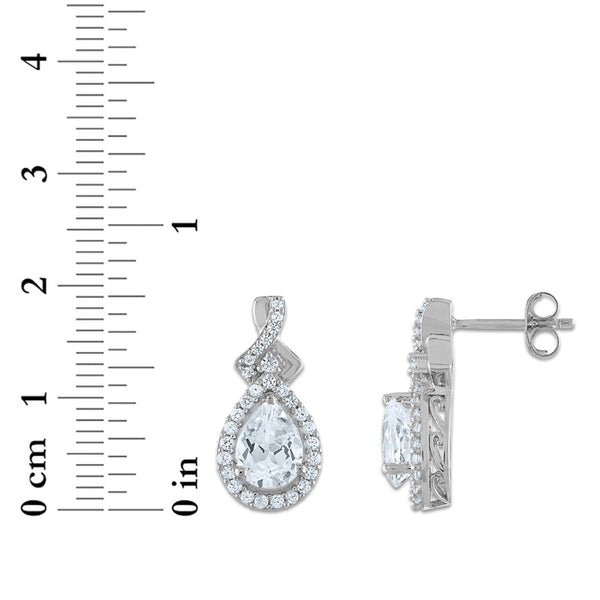 White Sapphire Halo Ring Pendant Earring Set in Sterling Silver