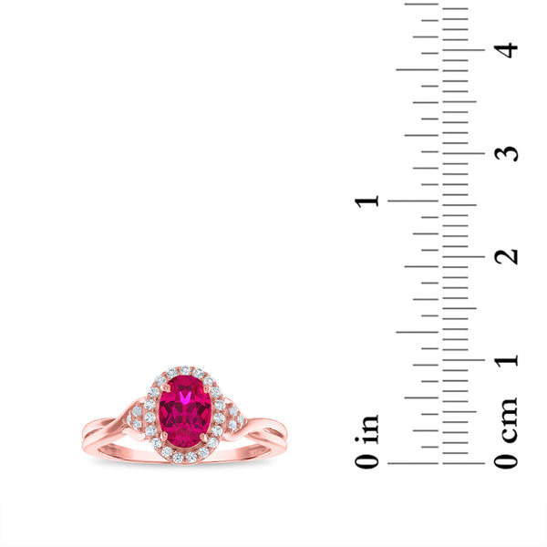 7X5MM Oval Ruby and White Sapphire Birthstone Halo Ring in 10KT Rose Gold