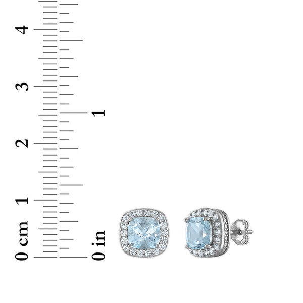 Cushion Blue Topaz and White Sapphire Box Set 18-inch Pendant in Rhodium Plated Sterling Silver