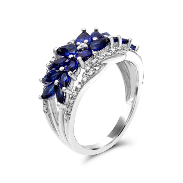 Created Blue and White Sapphire Ring in Sterling Silver