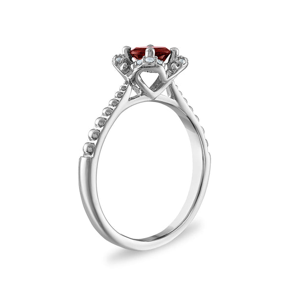 5MM Round Garnet and White Sapphire Birthstone Flower Halo Ring in Sterling Silver