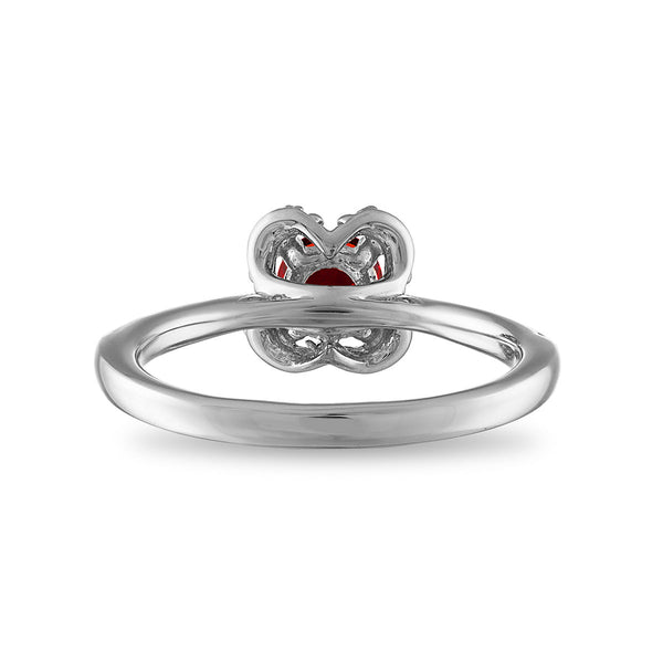 5MM Round Garnet and White Sapphire Birthstone Flower Halo Ring in Sterling Silver