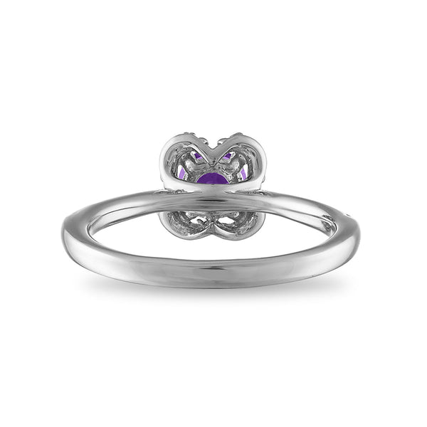 5MM Round Amethyst and White Sapphire Birthstone Flower Halo Ring in Sterling Silver