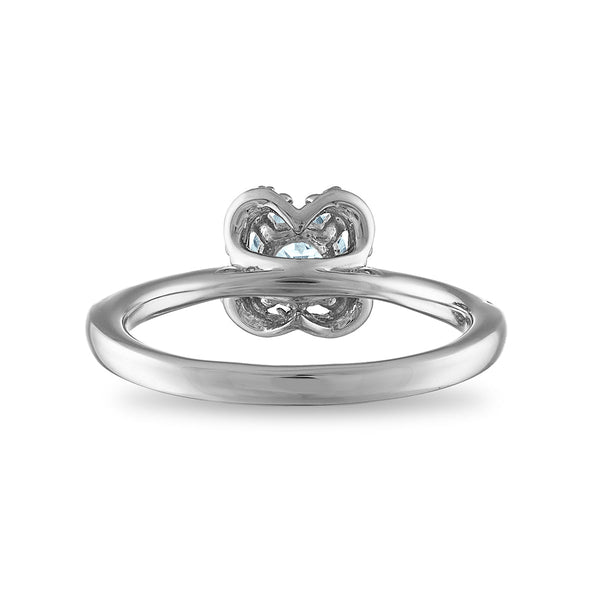 5MM Round Aquamarine and White Sapphire Birthstone Flower Halo Ring in Sterling Silver