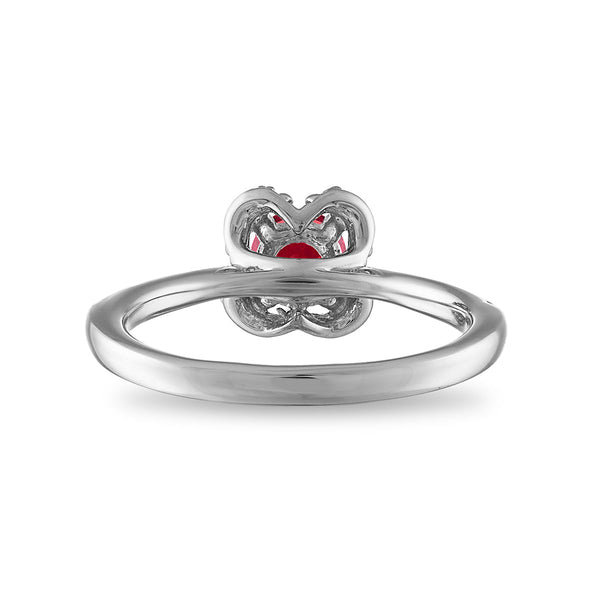 5MM Round Ruby and White Sapphire Birthstone Flower Halo Ring in Sterling Silver