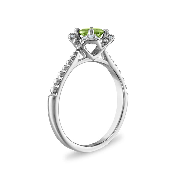 5MM Round Peridot and White Sapphire Birthstone Flower Halo Ring in Sterling Silver