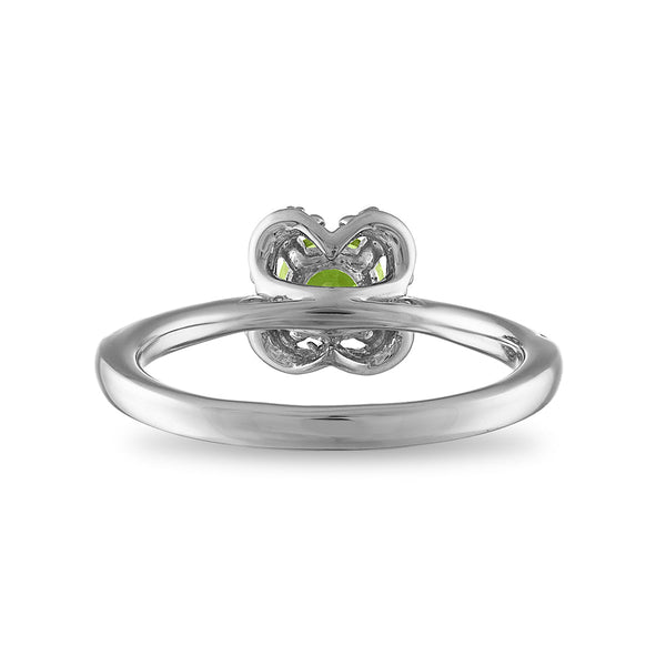 5MM Round Peridot and White Sapphire Birthstone Flower Halo Ring in Sterling Silver