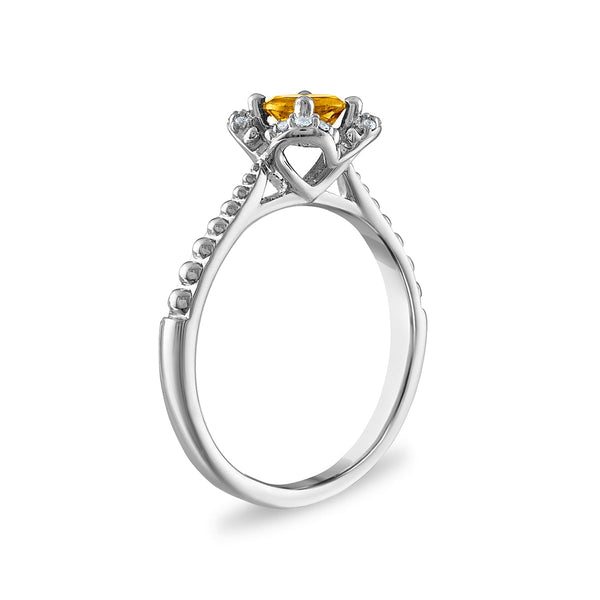 5MM Round Citrine and White Sapphire Birthstone Flower Halo Ring in Sterling Silver