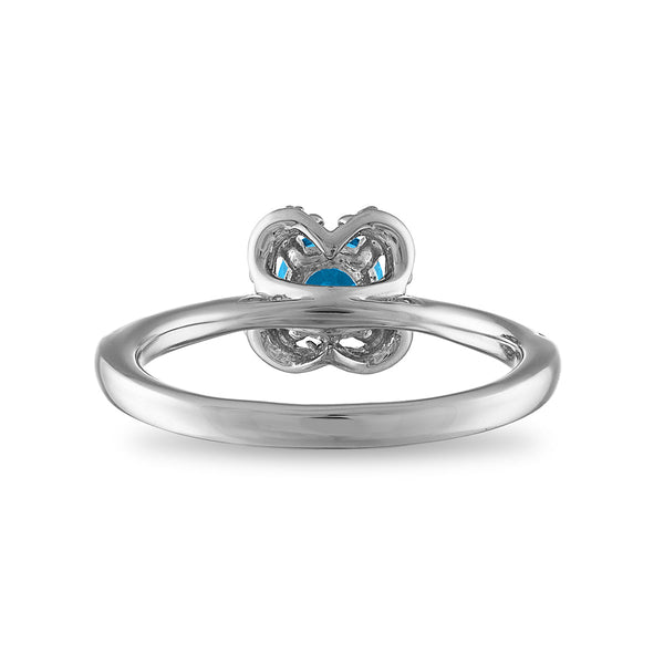 5MM Round Topaz and White Sapphire Birthstone Flower Halo Ring in Sterling Silver