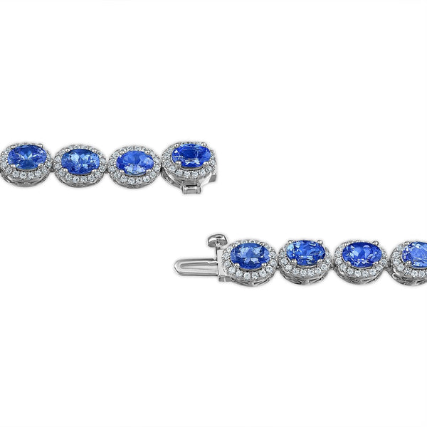 6X4MM Oval Tanzanite and Sapphire 7-inch Tennis Bracelet in Sterling Silver