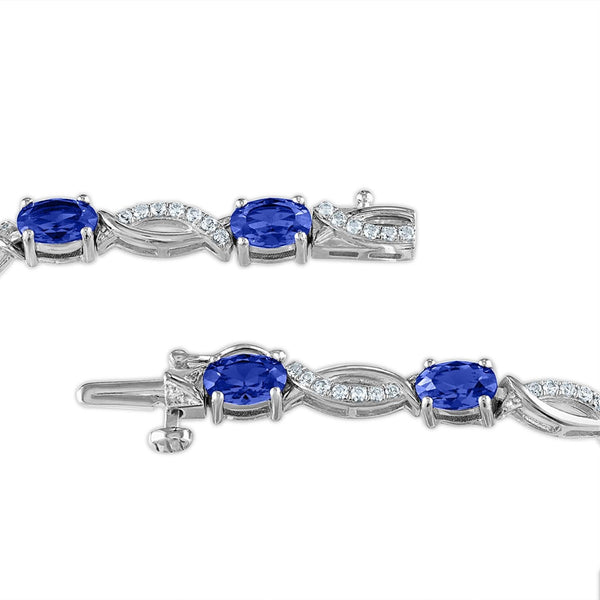 6X4MM Oval Blue Sapphire and White Sapphire Infinity 7-inch Bracelet in Sterling Silver