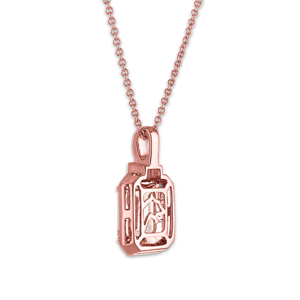 EFFY 9X7MM Emerald Shape Morganite and Diamond Halo 18-inch Pendant in 14KT Rose Gold