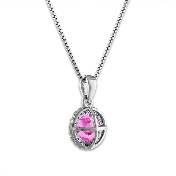 6MM Round Pink Sapphire and White Sapphire Birthstone 18-inch Pendant in Sterling Silver