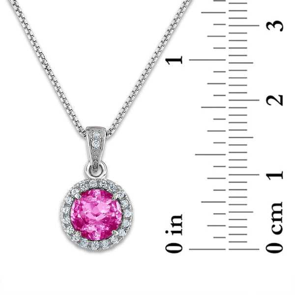 6MM Round Pink Sapphire and White Sapphire Birthstone 18-inch Pendant in Sterling Silver