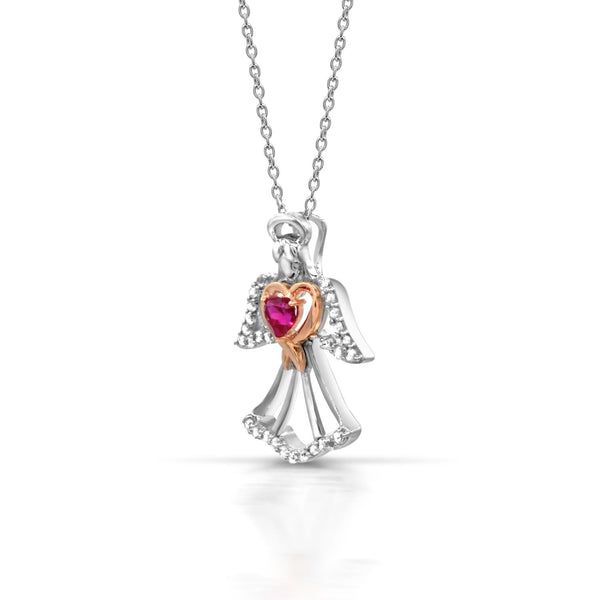 4MM Heart Shape Ruby and White Sapphire Gem Stone Angel Heart Eternal Romance 18-inch Pendant in Sterling Silver