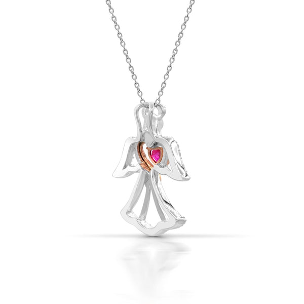 4MM Heart Shape Ruby and White Sapphire Gem Stone Angel Heart Eternal Romance 18-inch Pendant in Sterling Silver