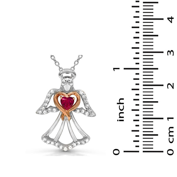 4MM Heart Shape Ruby and White Sapphire Gem Stone Angel Heart Eternal Romance 18-inch Pendant in Sterling Silver