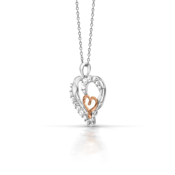 Round White Sapphire Heart Eternal Romance 18-inch Pendant in Sterling Silver