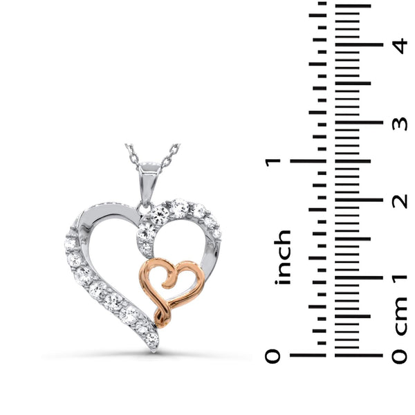 Round White Sapphire Heart Eternal Romance 18-inch Pendant in Sterling Silver