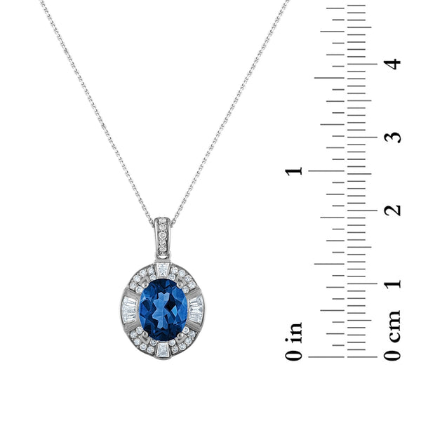 9X7MM Oval London Blue Topaz and Diamond 18-inch Pendant in 10KT White Gold