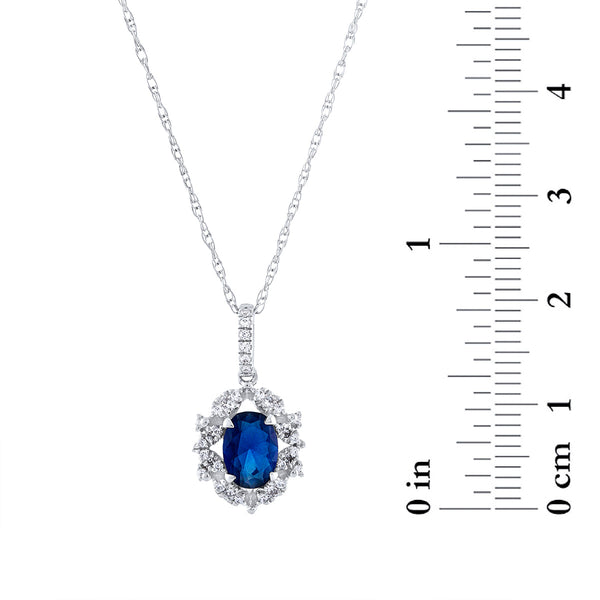 7X5MM Oval Sapphire and Diamond 18-inch Pendant in 10KT White Gold