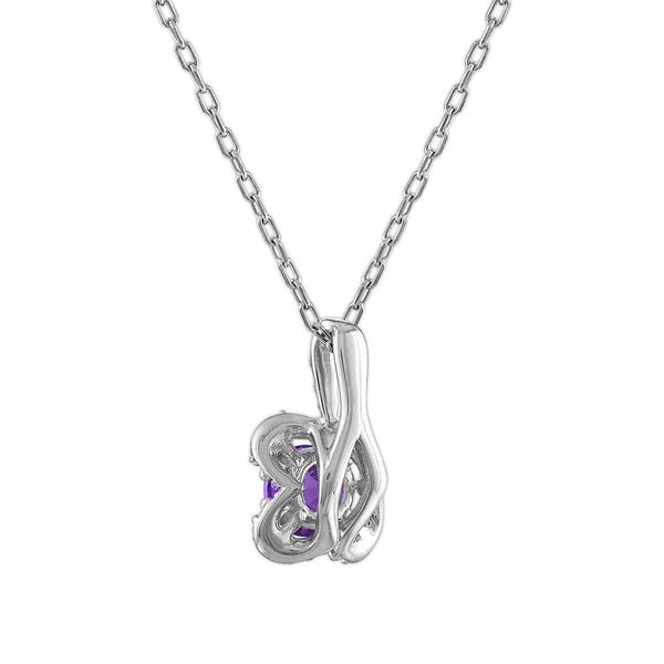 5MM Round Amethyst and White Sapphire Birthstone Flower Halo Pendant in Sterling Silver