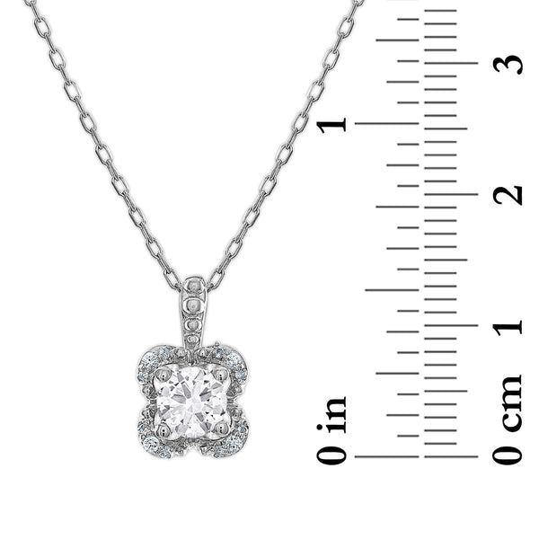 5MM Round White Topaz and White Sapphire Birthstone Flower Halo Pendant in Sterling Silver