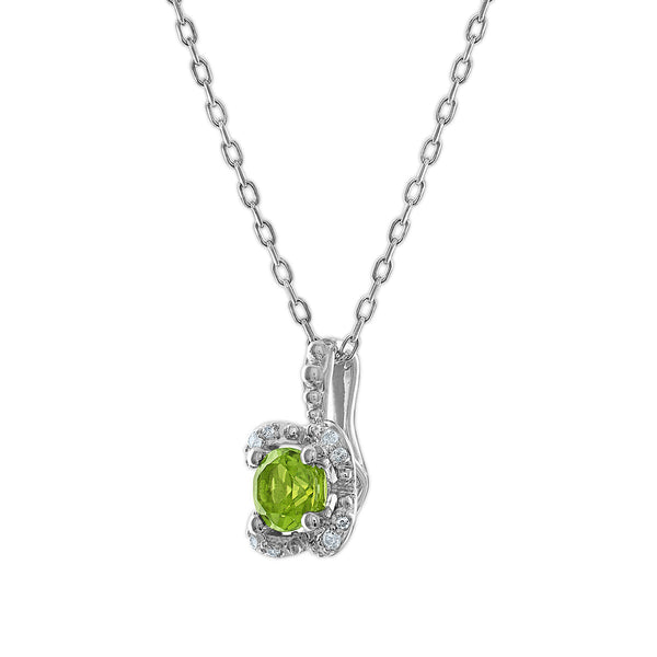 5MM Round Peridot and White Sapphire Birthstone Flower Halo Pendant in Sterling Silver