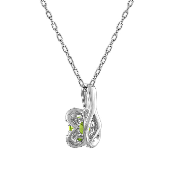 5MM Round Peridot and White Sapphire Birthstone Flower Halo Pendant in Sterling Silver