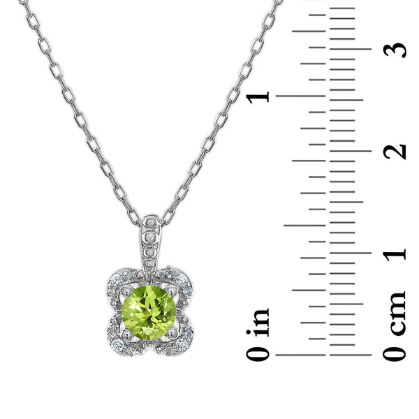 5MM Round Peridot and White Sapphire Birthstone Flower Halo Pendant in Sterling Silver