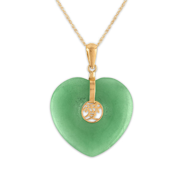 Heart Shape Jade 18-inch Pendant in 14KT Yellow Gold