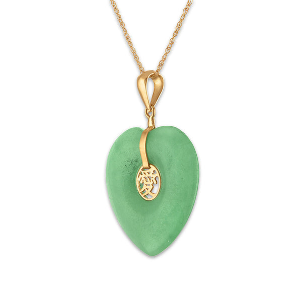 Heart Shape Jade 18-inch Pendant in 14KT Yellow Gold