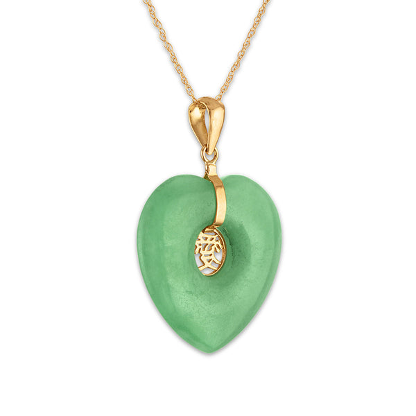 Heart Shape Jade 18-inch Pendant in 14KT Yellow Gold