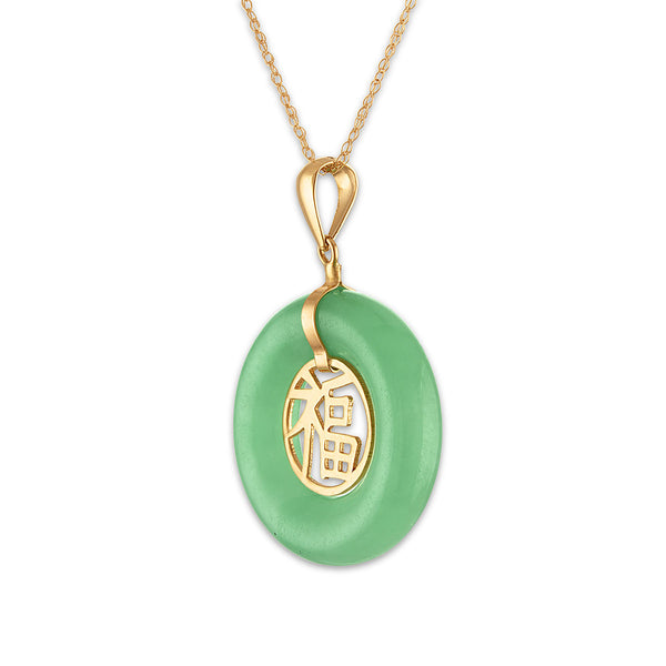 Round Jade 18-inch Fashion Pendant in 14KT Yellow Gold