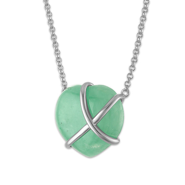 Heart Shape Jade 17.5-inch Pendant in Sterling Silver