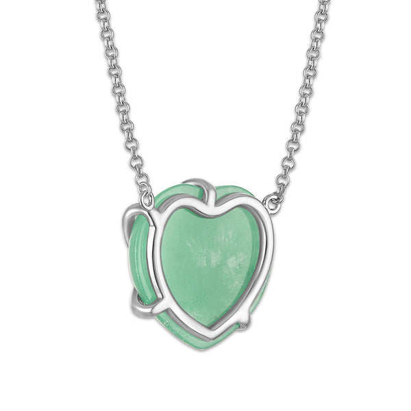 Heart Shape Jade 17.5-inch Pendant in Sterling Silver