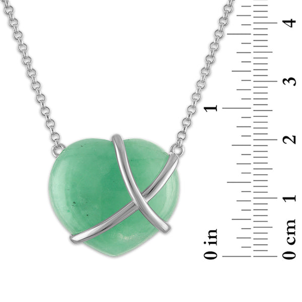 Heart Shape Jade 17.5-inch Pendant in Sterling Silver